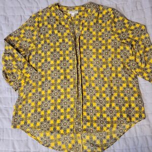 Dana Buchman Yellow and Black Geometric Blouse